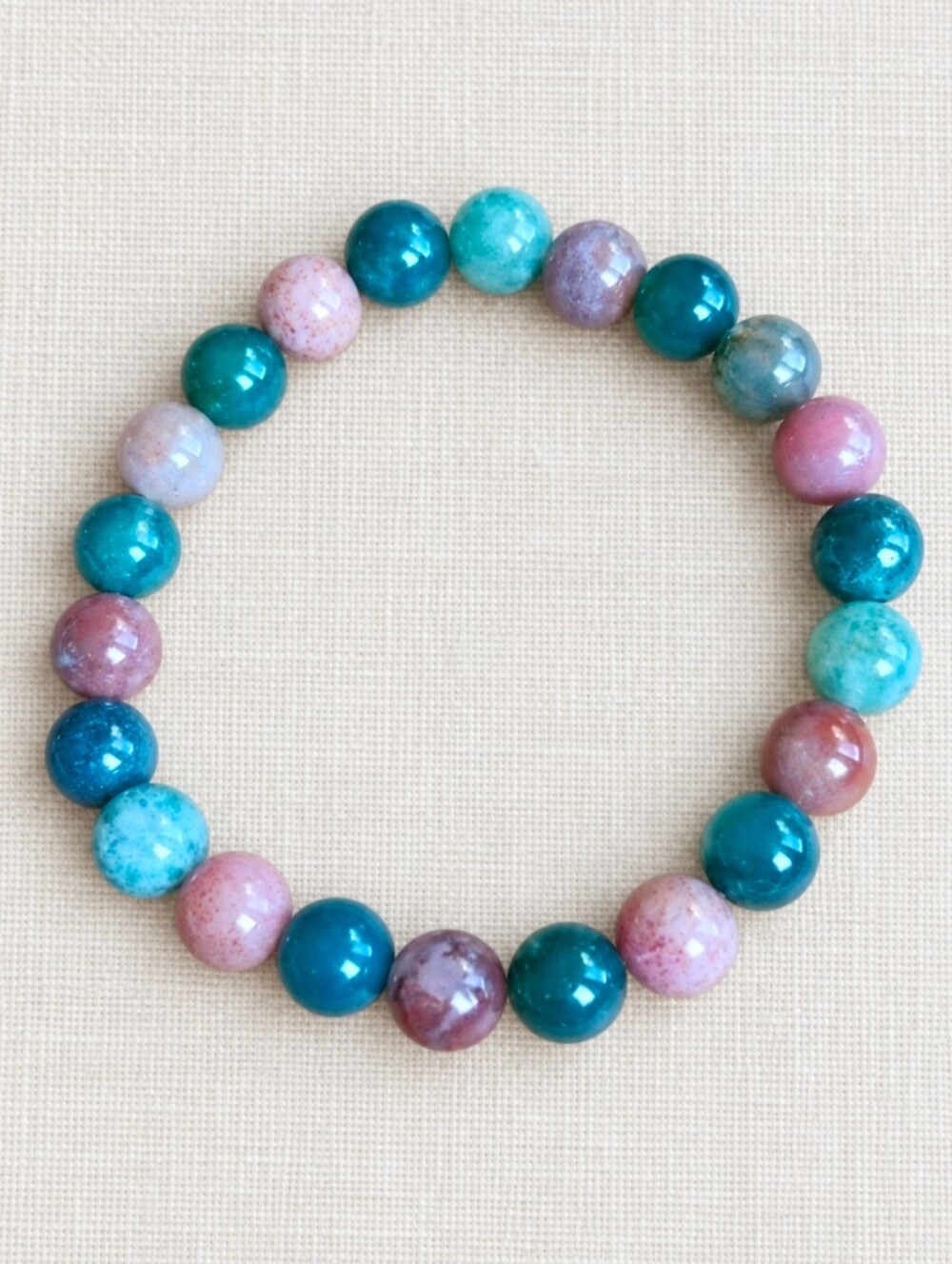 Indian Agate Beaded Stretch Bracelet | Handmade | Green